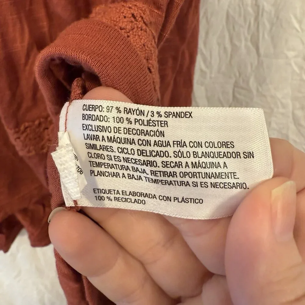 Knox Rose Rust‎ Colored Floral Embroidered Top XXL Feminine Pretty Boho Dainty - Picture 4 of 7